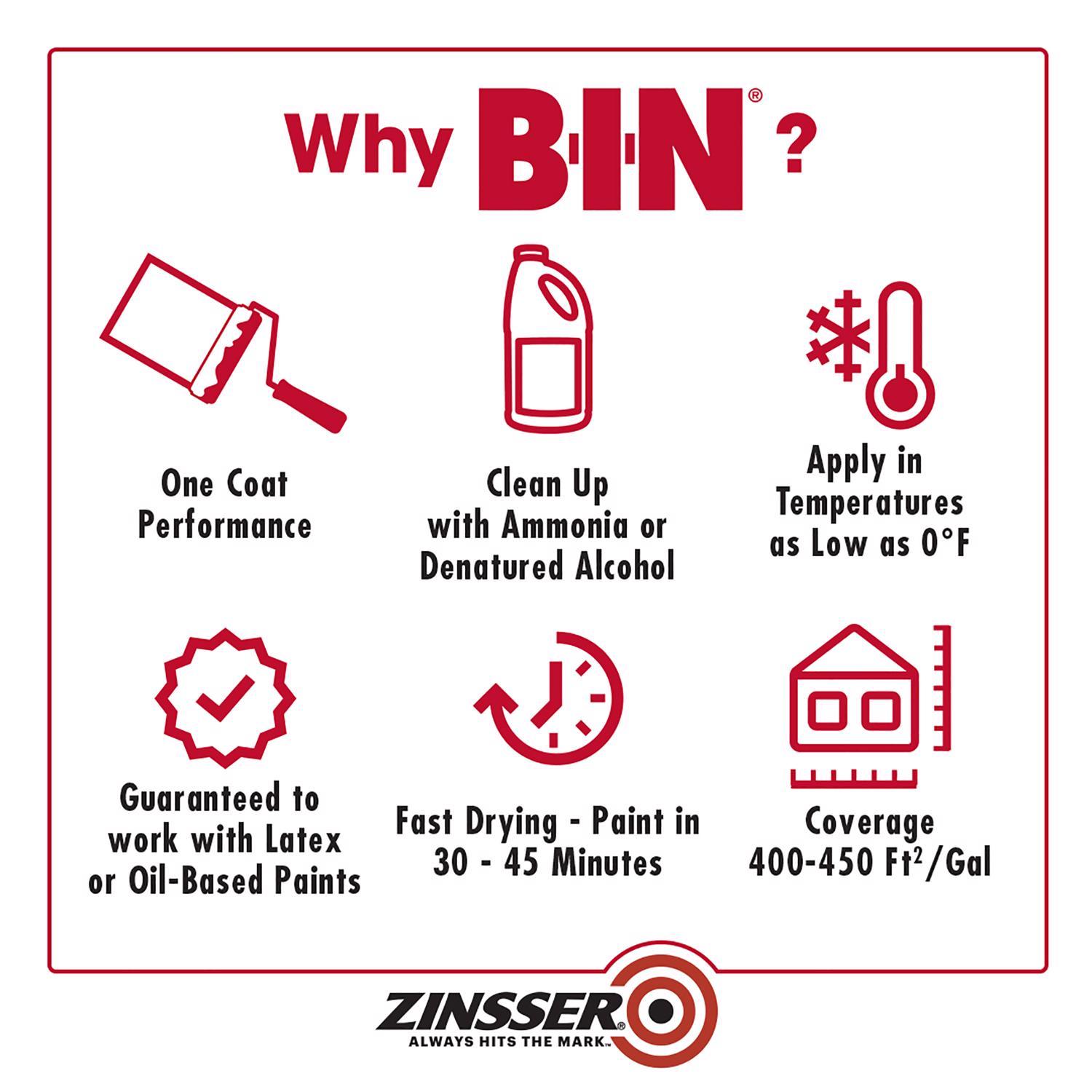 Zinsser B-I-N White Flat Shellac-Based Primer and Sealer 1 qt