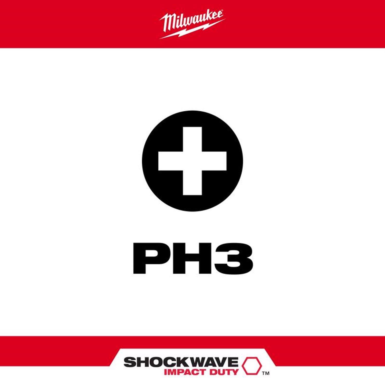 Milwaukee Shockwave Phillips #3 X 2 in. L Screwdriver Bit Steel 1 pc