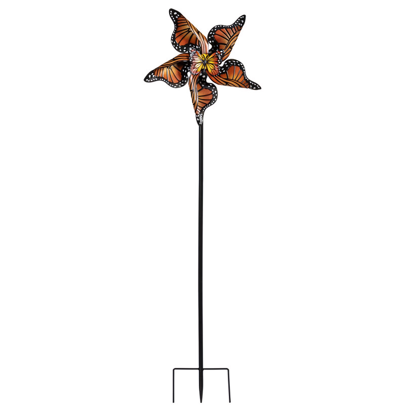 Evergreen Monarch Butterfly Metal Wind Spinner 48 H in.