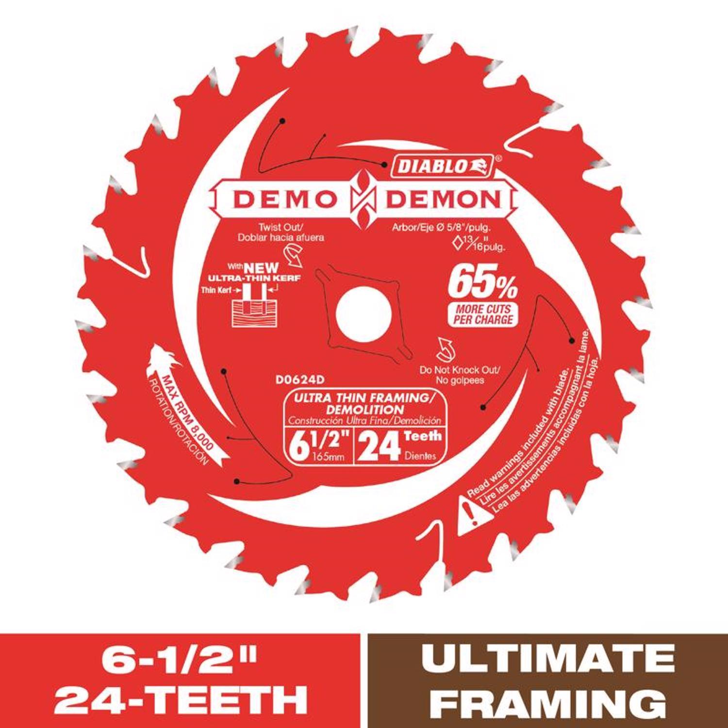 Diablo Demo Demon 6-1/2 in. D X 5/8 in. TiCo Hi-Density Carbide Framing Blade 24 teeth 1 pk