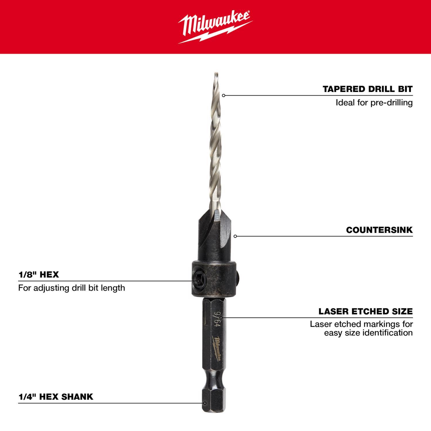 Milwaukee #8 Sizes X 11/64 in. D X 0.3 in. L Black Oxide Countersink Bit 1 pc
