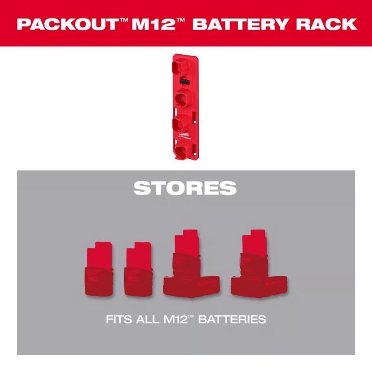 Milwaukee Packout Garage Organizer Battery Rack Black/Red