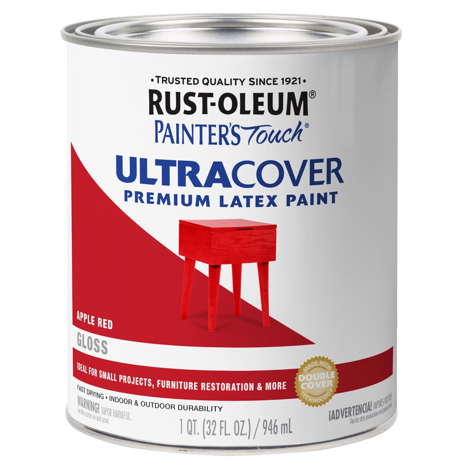 Rust-Oleum Painters Touch Ultra Cover Gloss Apple Red Water-Based Paint Exterior and Interior 1 qt