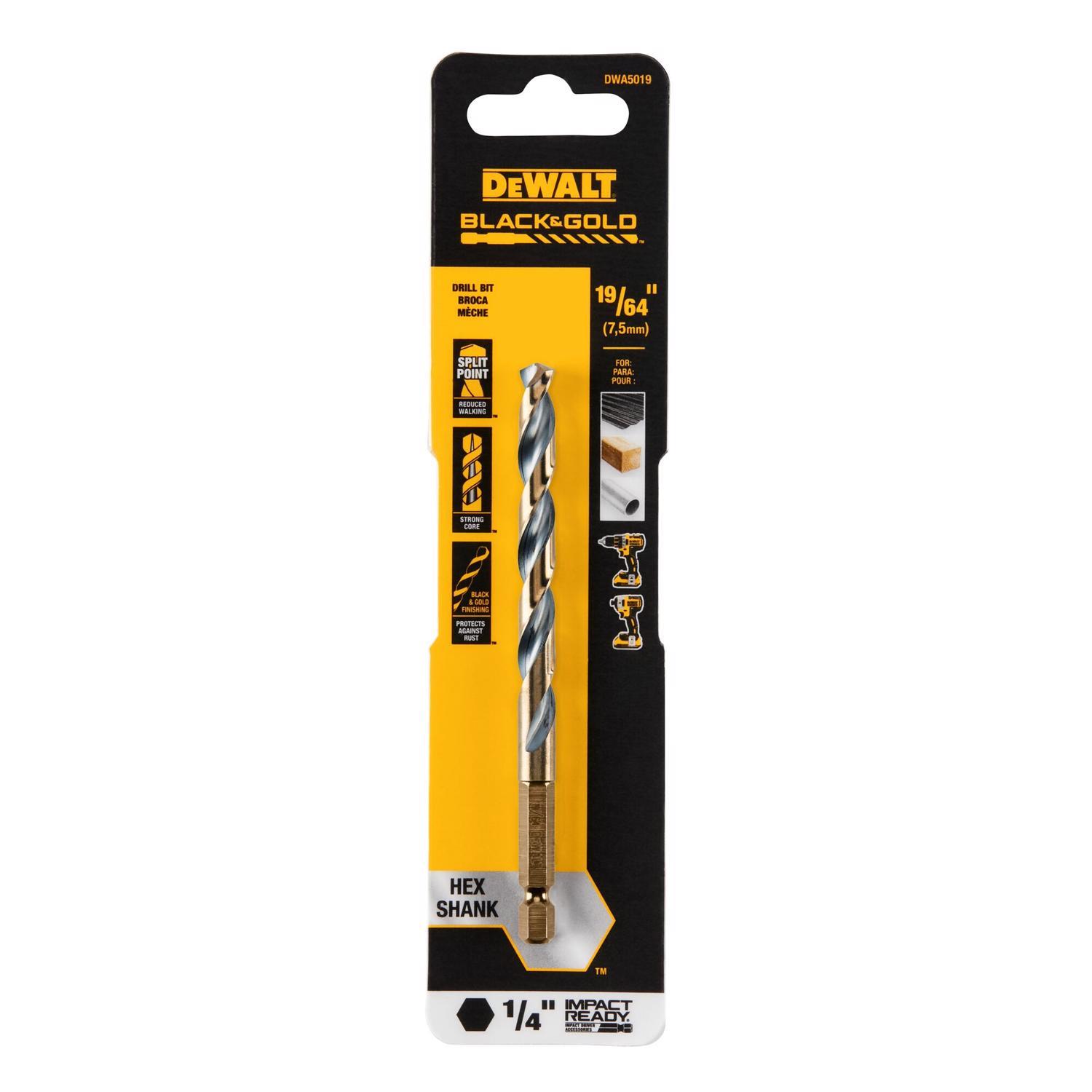 DEWALT Black & Gold 19/64 in. High Speed Steel Impact Ready Drill Bit Hex Shank 1 pk