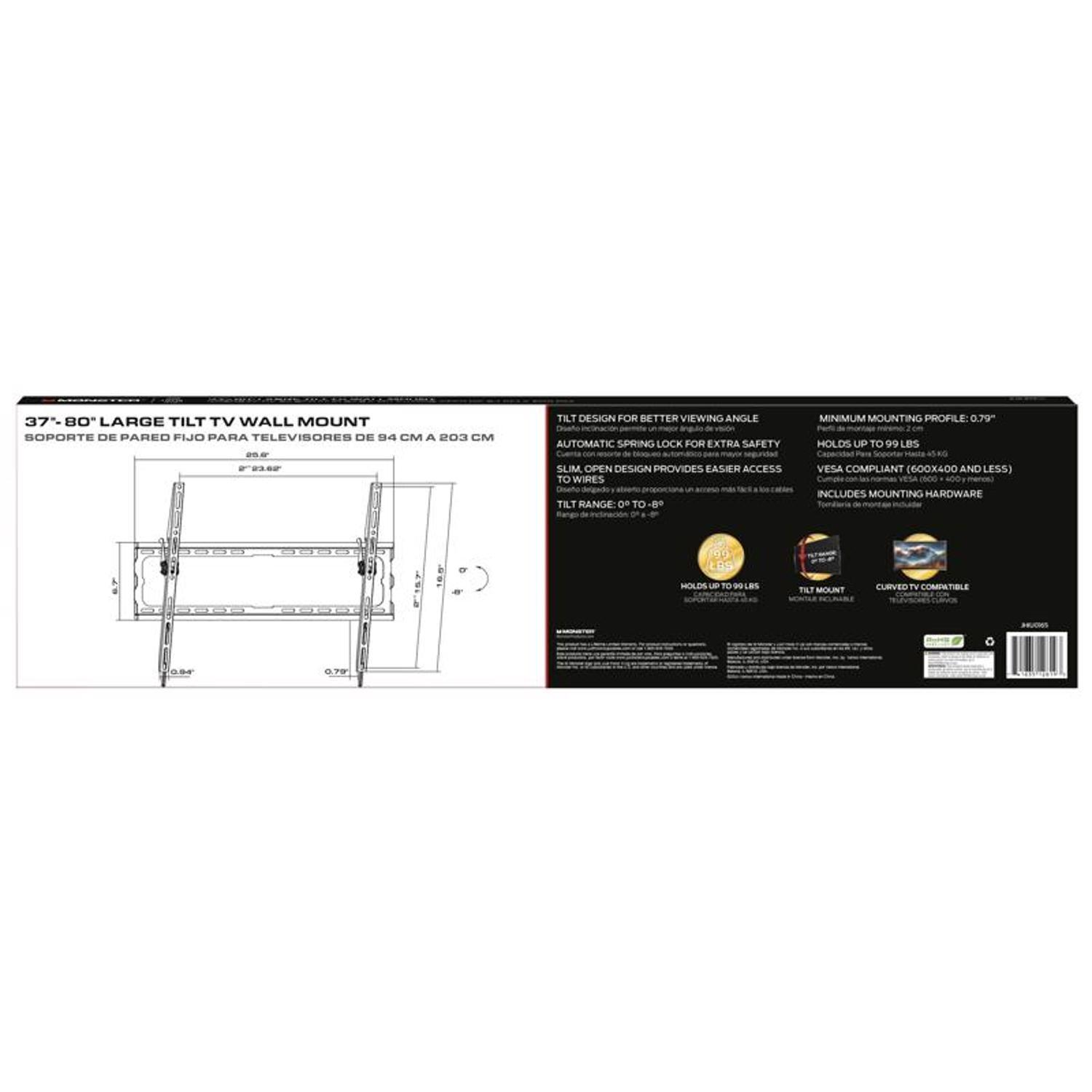 Monster Just Hook It Up 37 in to 80 in. 99 lb. cap. Tiltable TV Tilt Wall Mount