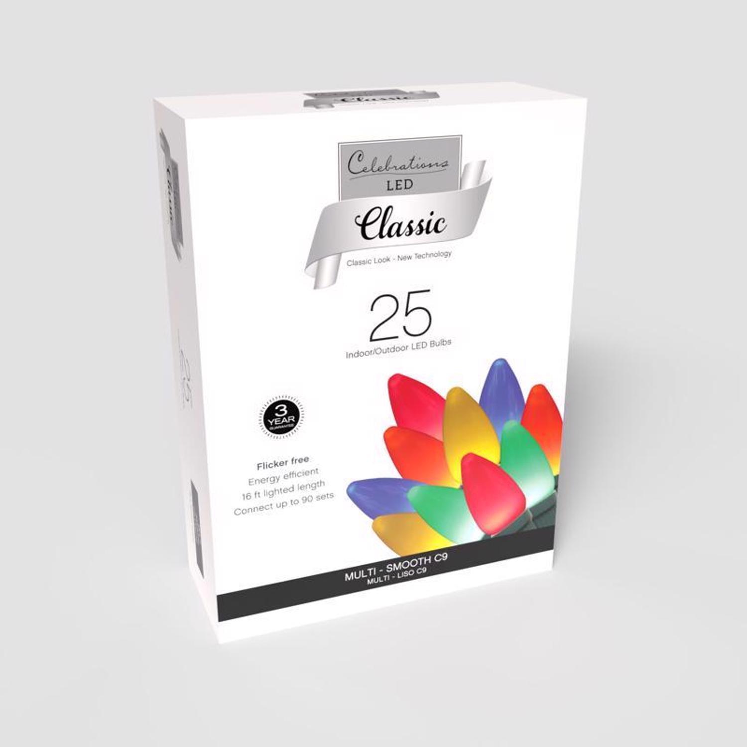 Celebrations Classic LED C9 Multicolored 25 ct String Christmas Lights 16 ft.