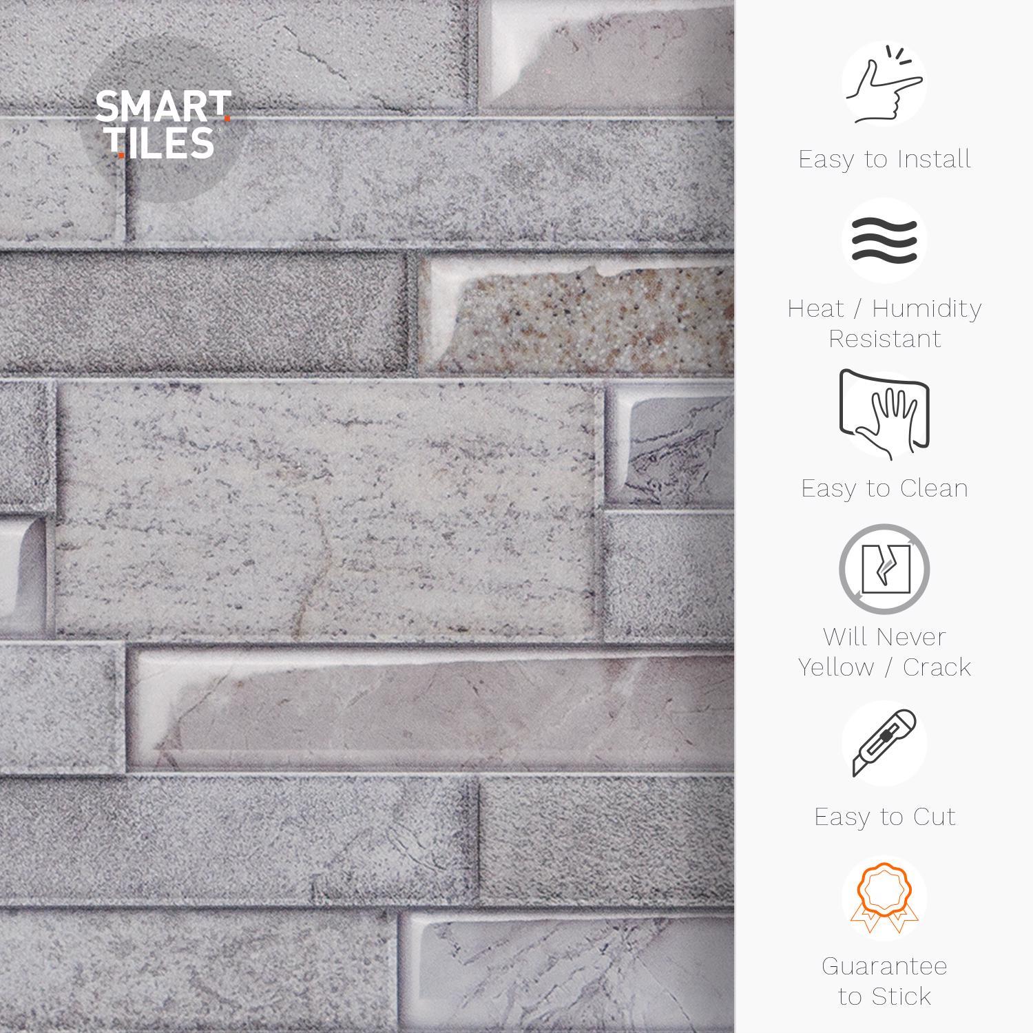 Smart Tiles 11.4 in. W X 22.5 in. L Gray Multiple Finish (Mosaic) Vinyl Adhesive Wall Tile 2 pc