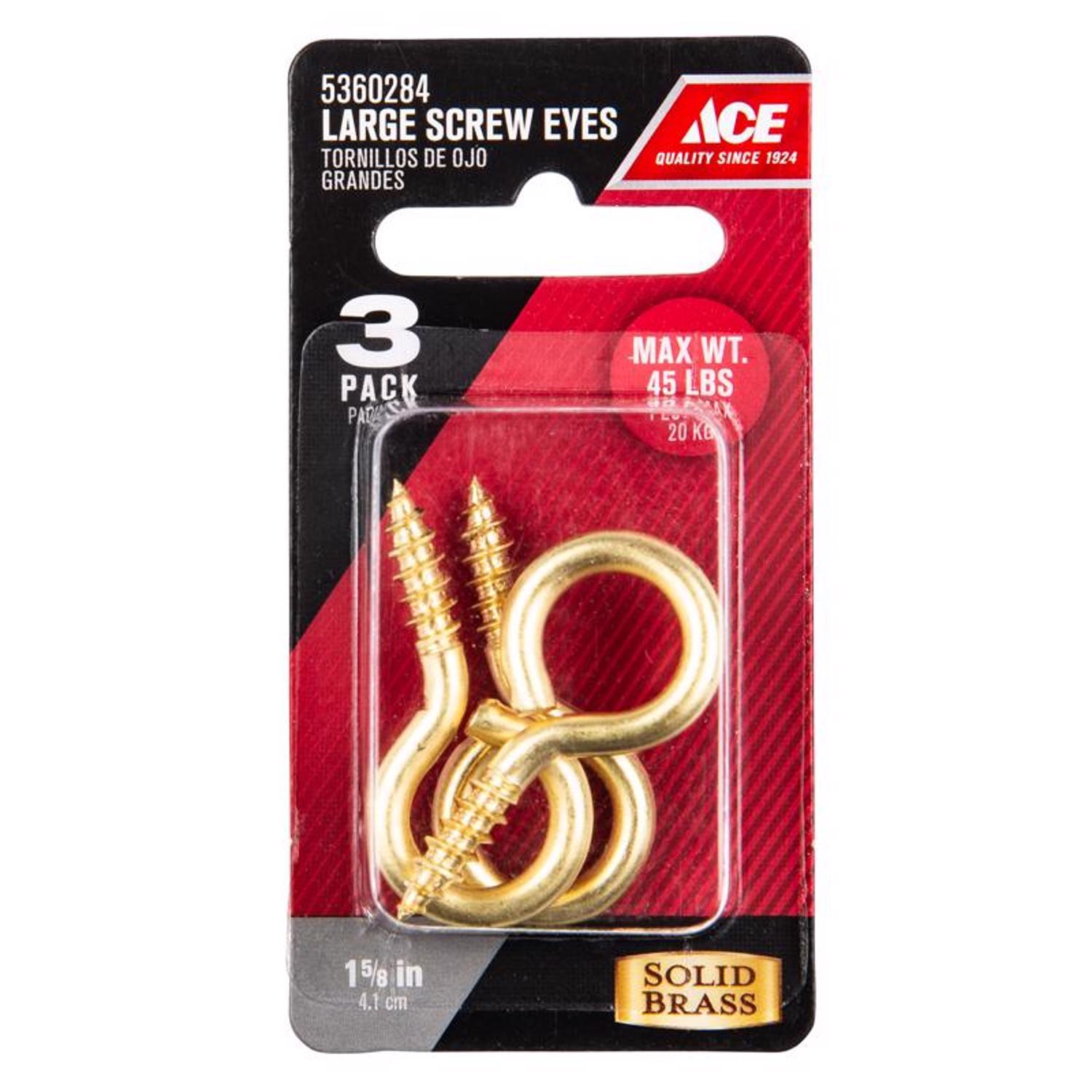 Ace 3/16 in. D X 1-5/8 in. L Polished Brass Screw Eye 45 lb. cap. 3 pk