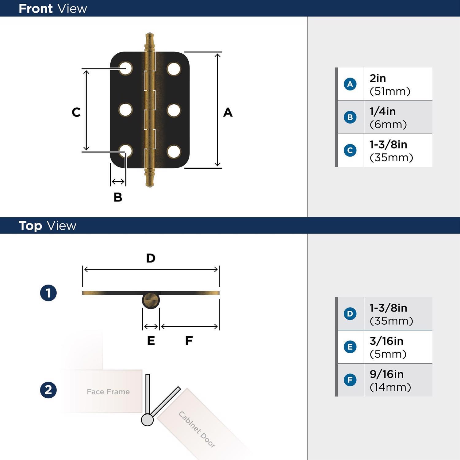 Amerock 1-3/8 in. W X 2-11/16 in. L Antique Brass Steel Decorative Hinge 2 pk