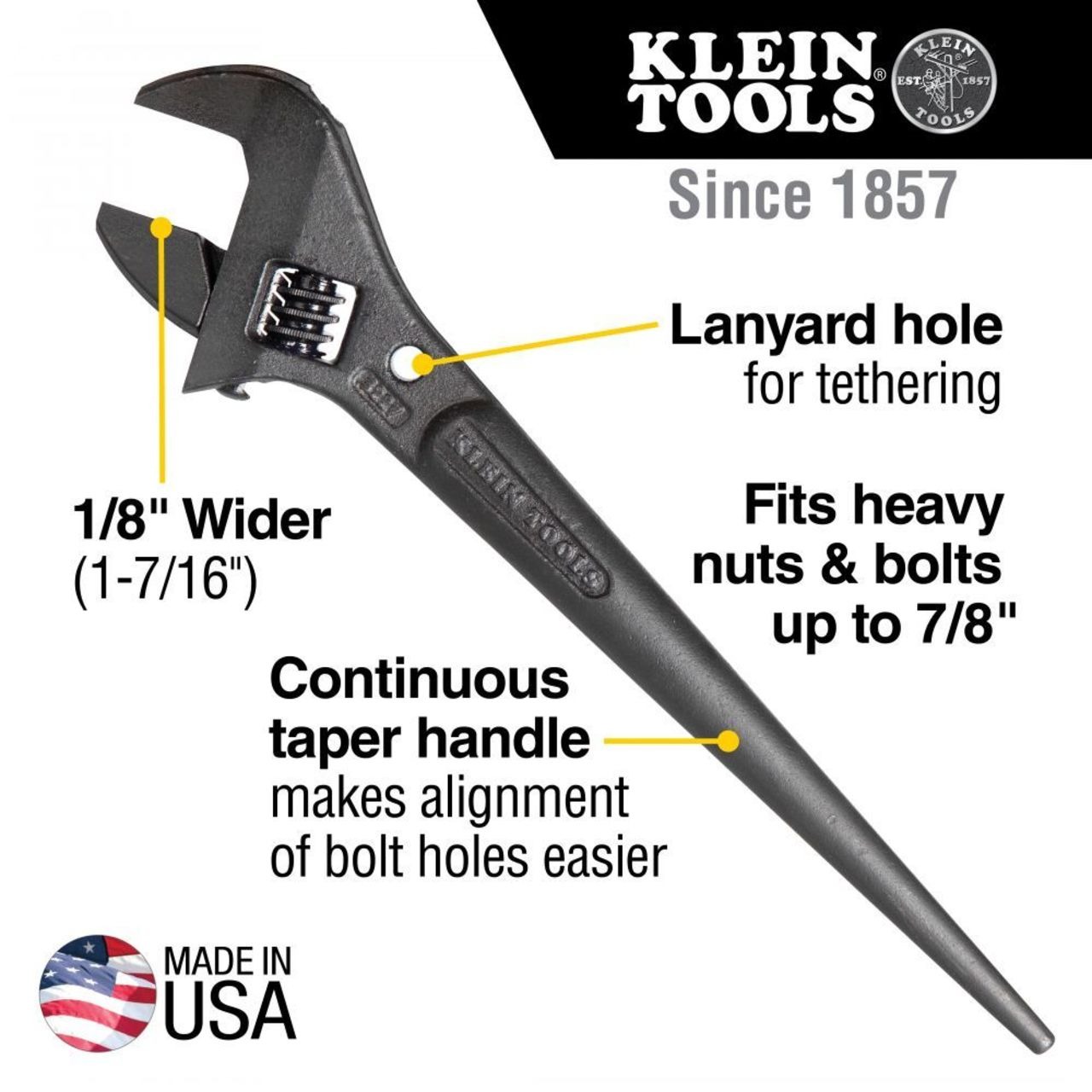 Klein Tools Adjustable Spud Wrench, 10-in.