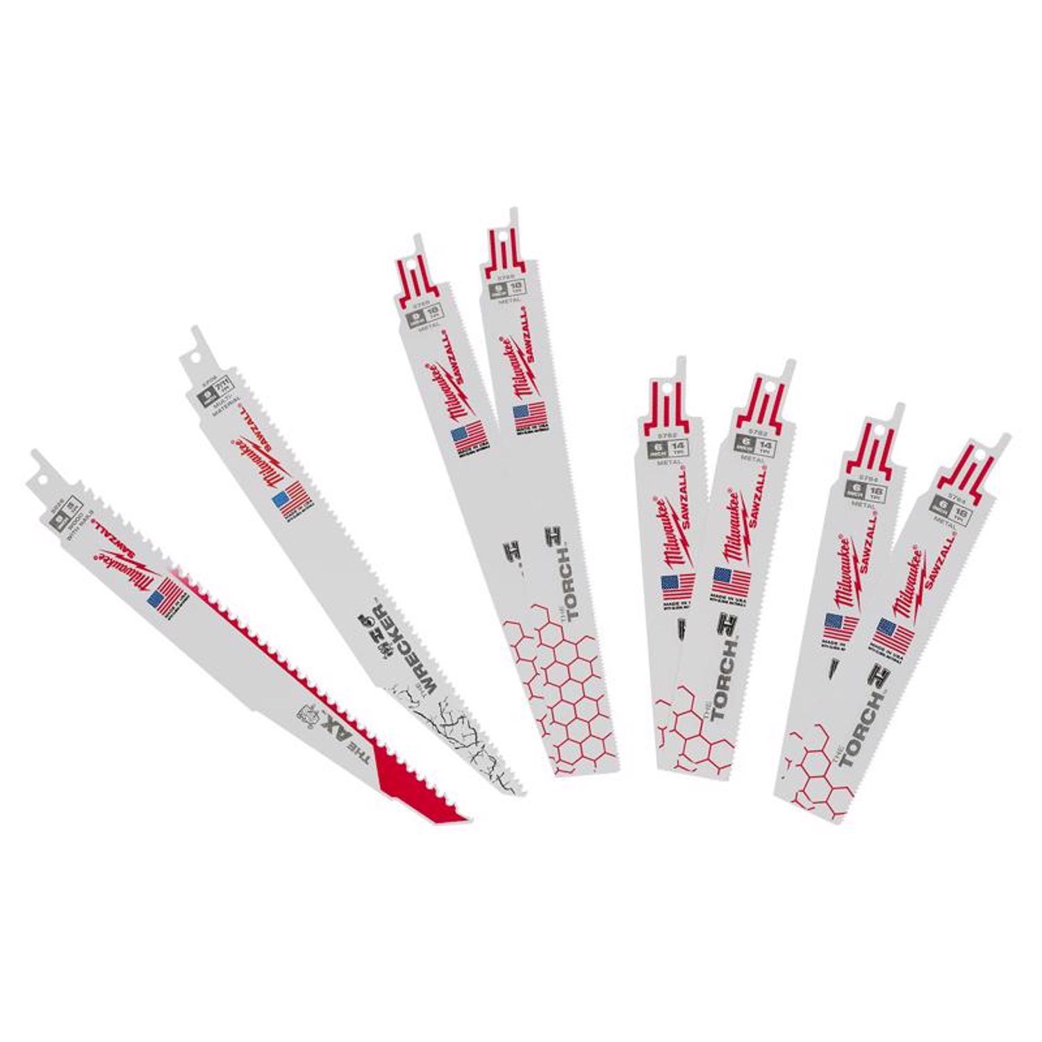 Milwaukee Sawzall Wood and Metal Demolition Reciprocating Sawzall Blade Set 8 pc