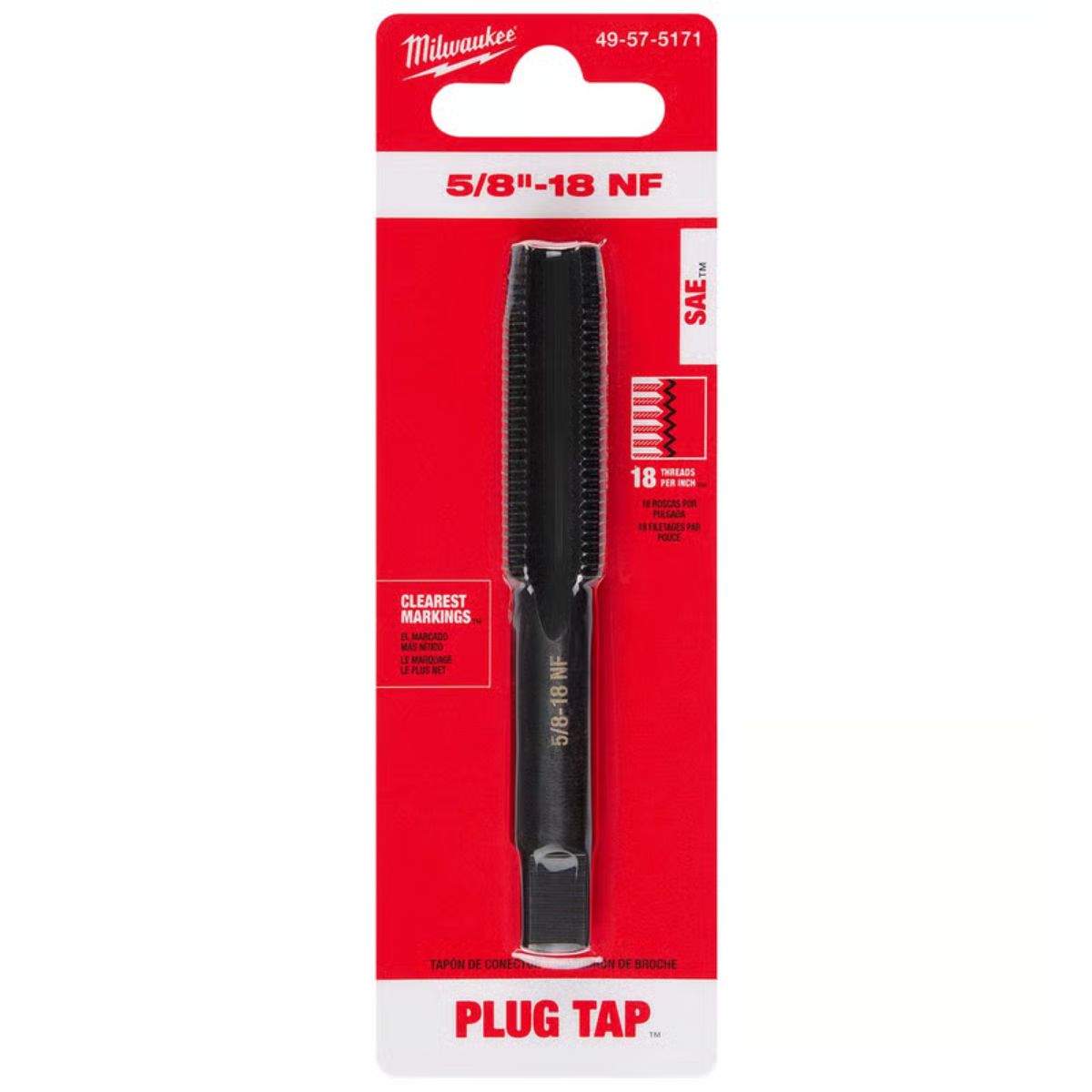 Milwaukee SAE 5/8-18 NF Straight Flute Plug Tap