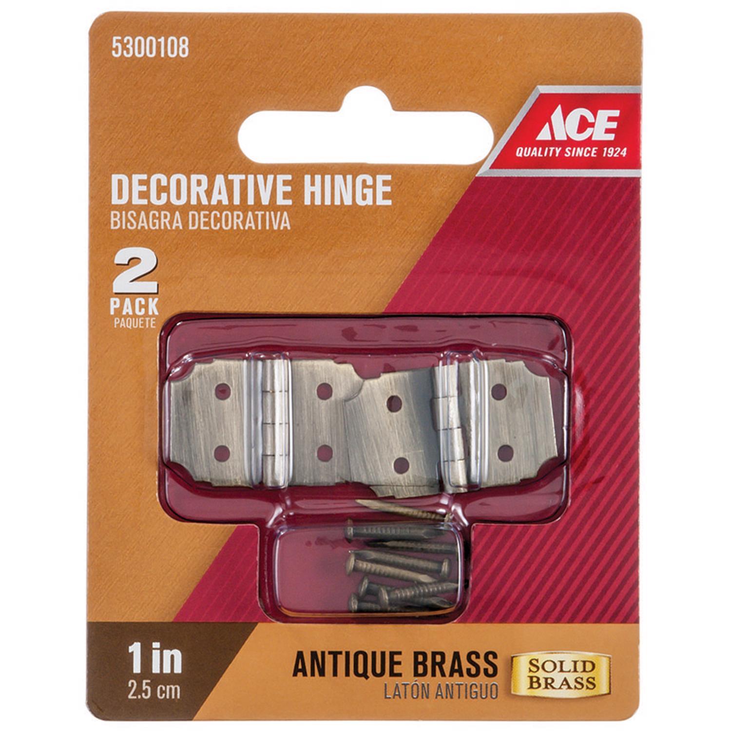 Ace 5/8 in. W X 1 in. L Antique Brass Brass Decorative Hinge 2 pk
