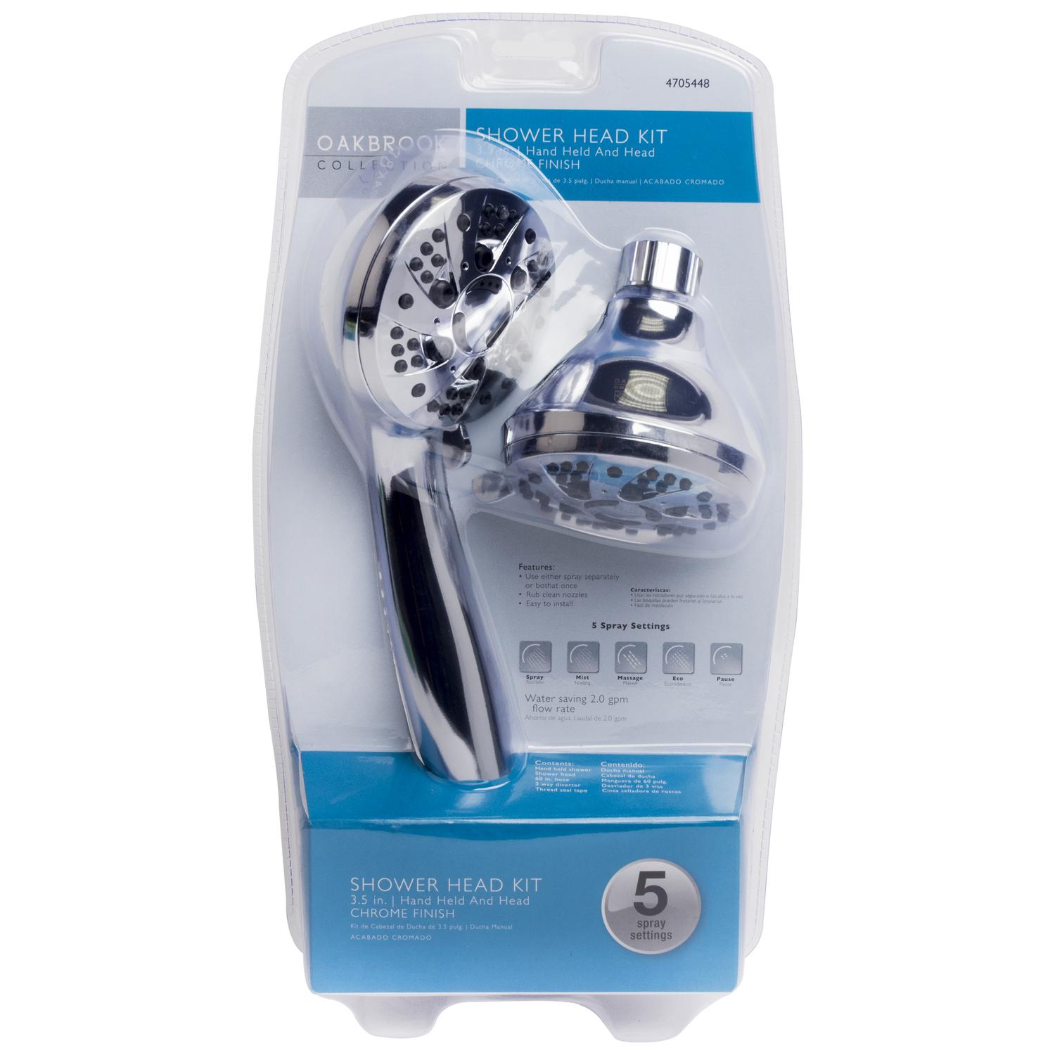 OakBrook Chrome PVC 5 settings Showerhead Combo 1.8 gpm
