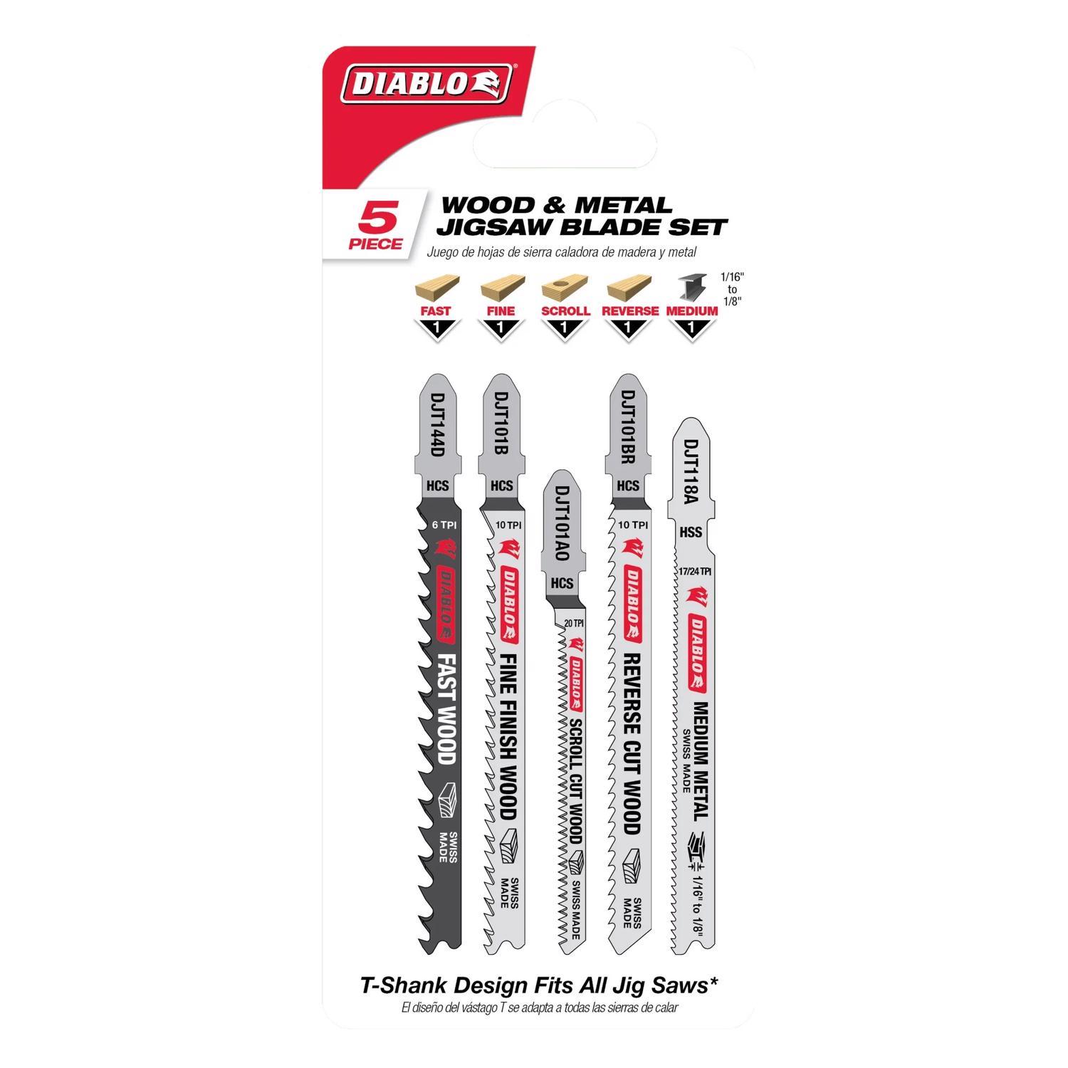 Diablo 0 in. T-Shank Wood & Metal Jig Saw Blade Set 5 pc