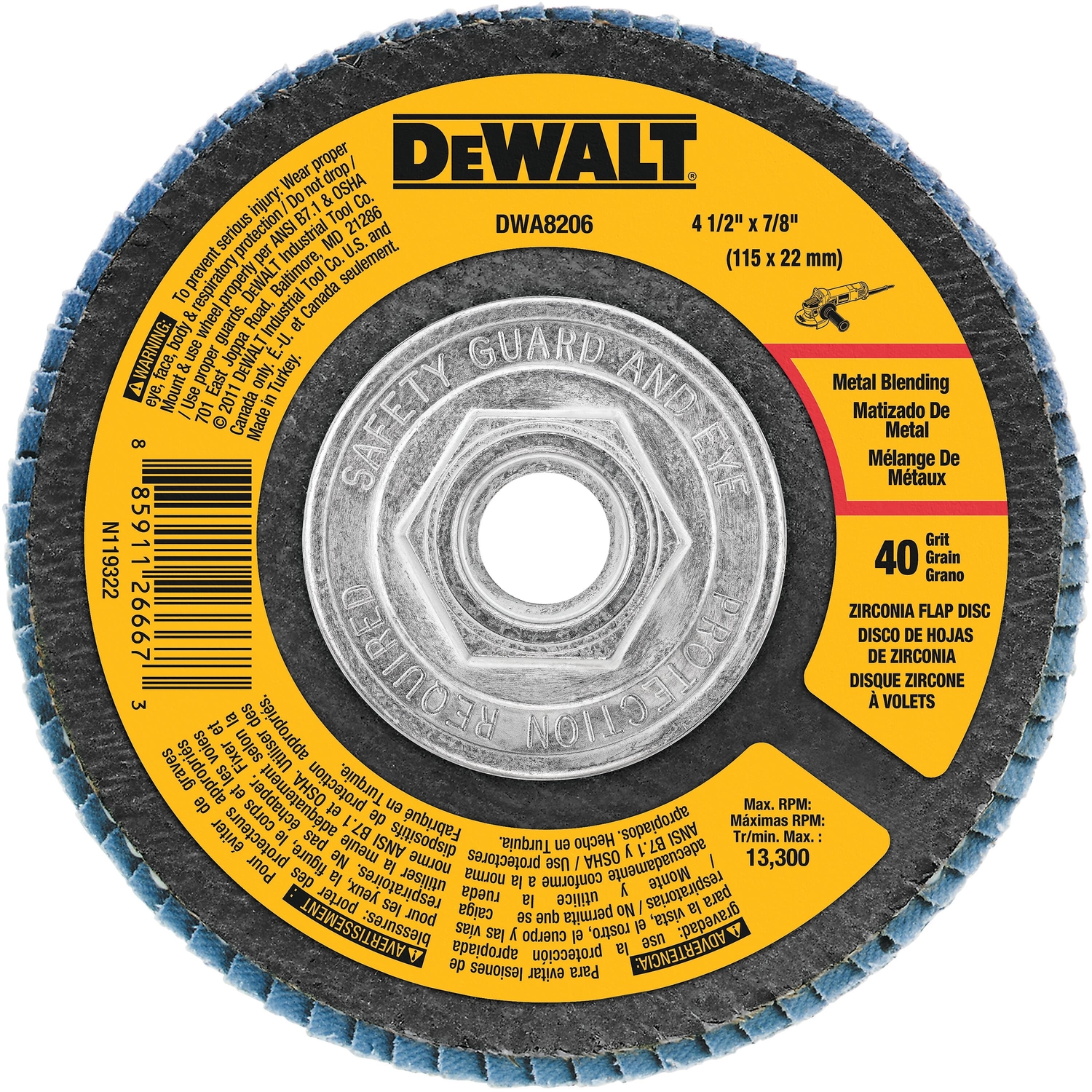 DeWalt 4-1/2 in. D X 7/8 in. Zirconia Type 29 Flap Disc 40 Grit 1 pc