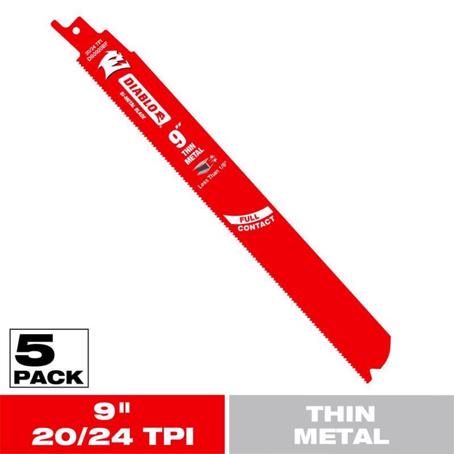 Diablo Steel Demon 9 in. Bi-Metal Dual Tooth Reciprocating Saw Blade 20/24 TPI 5 pk