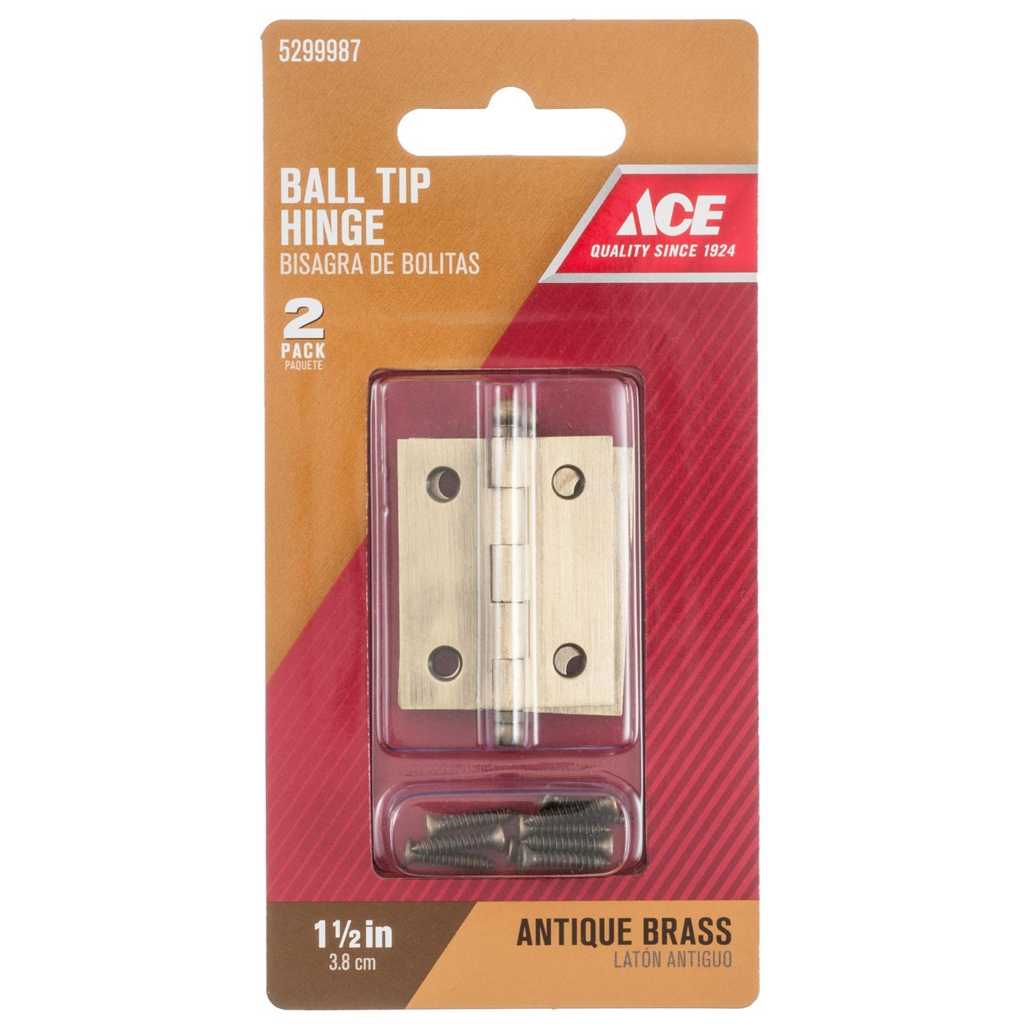 Ace 1-1/2 in. W X 1-1/4 in. L Antique Brass Brass Ball Tip Hinge 2 pk