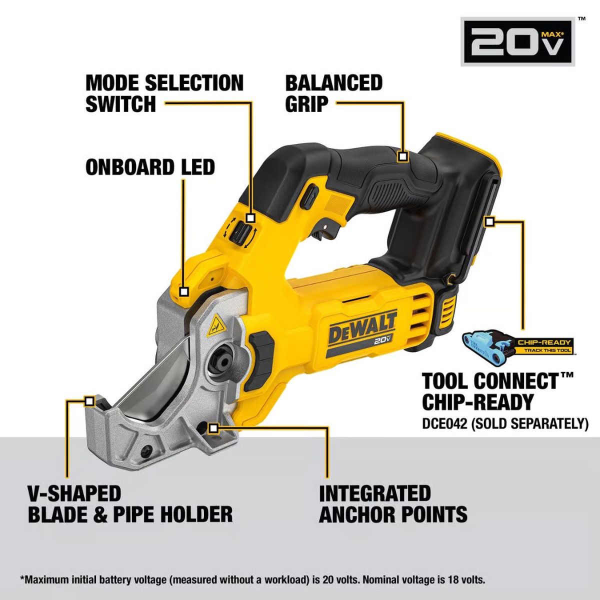 DeWalt 20V MAX XR 2 in. Plastic Pipe and Tubing Cutter Black/Yellow 1 Piece