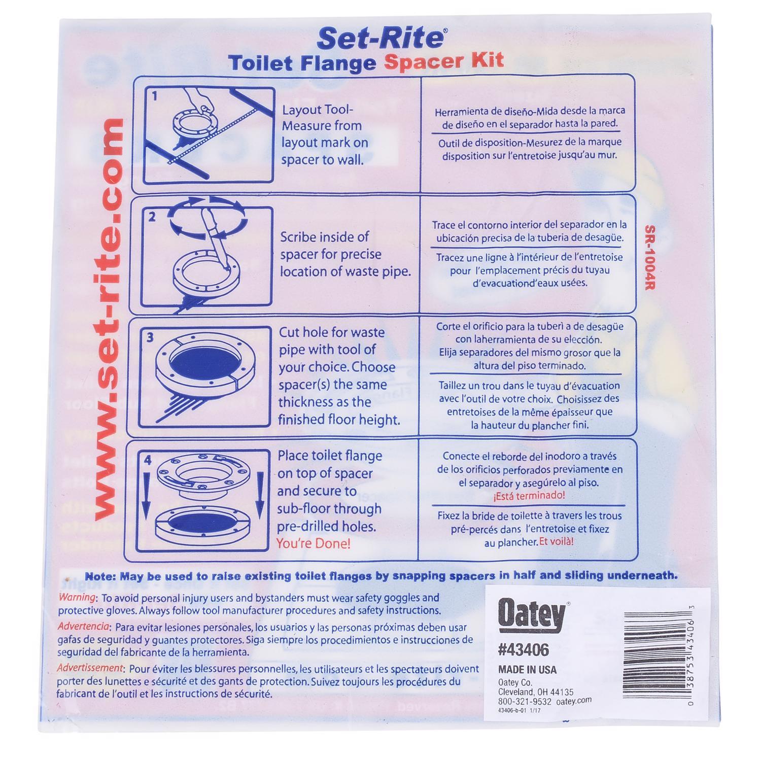 Set-Rite Toilet Flange Spacer Kit Polypropolene