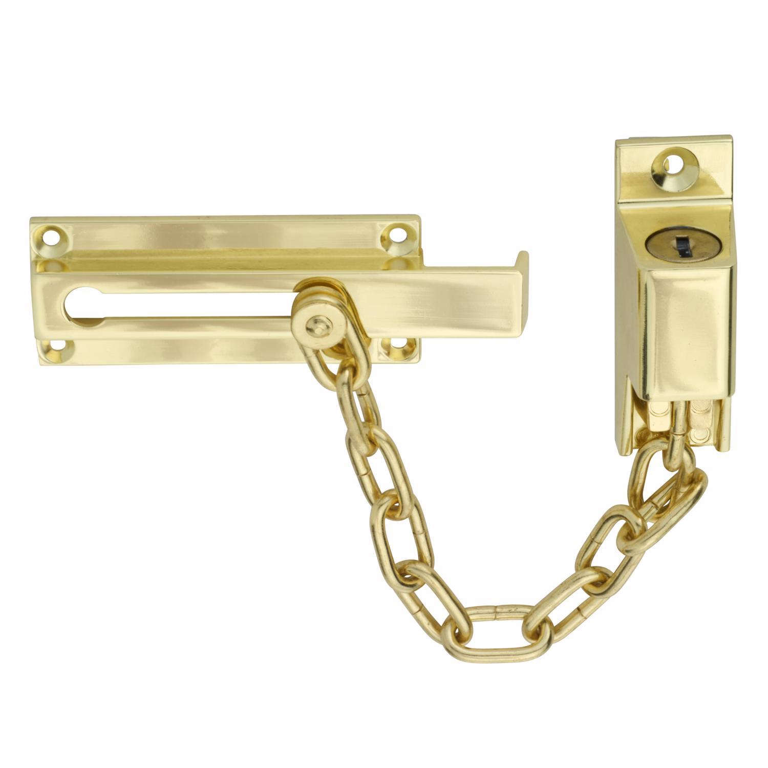 Ace 3.32 in. L Bright Brass Steel Keyed Chain Door Guard