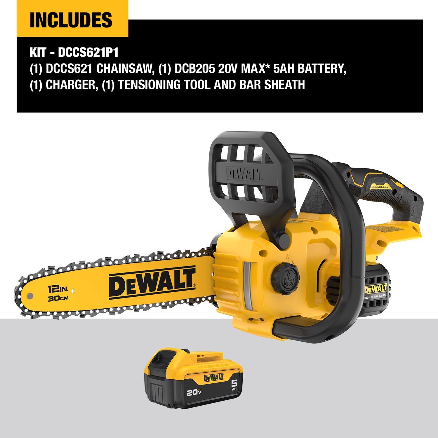 DeWalt 20V MAX* DCCS621P1 12 in. 20 V Battery Chainsaw Kit (Battery & Charger)
