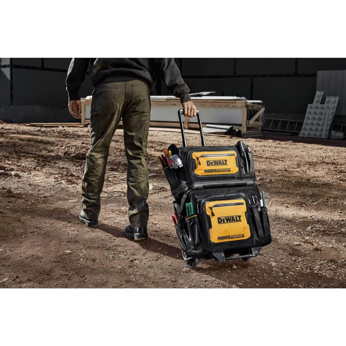 DEWALT Ballistic Nylon Tool Bag On Wheels Roller Tool Bag 27 pocket Black/Yellow 1 Piece