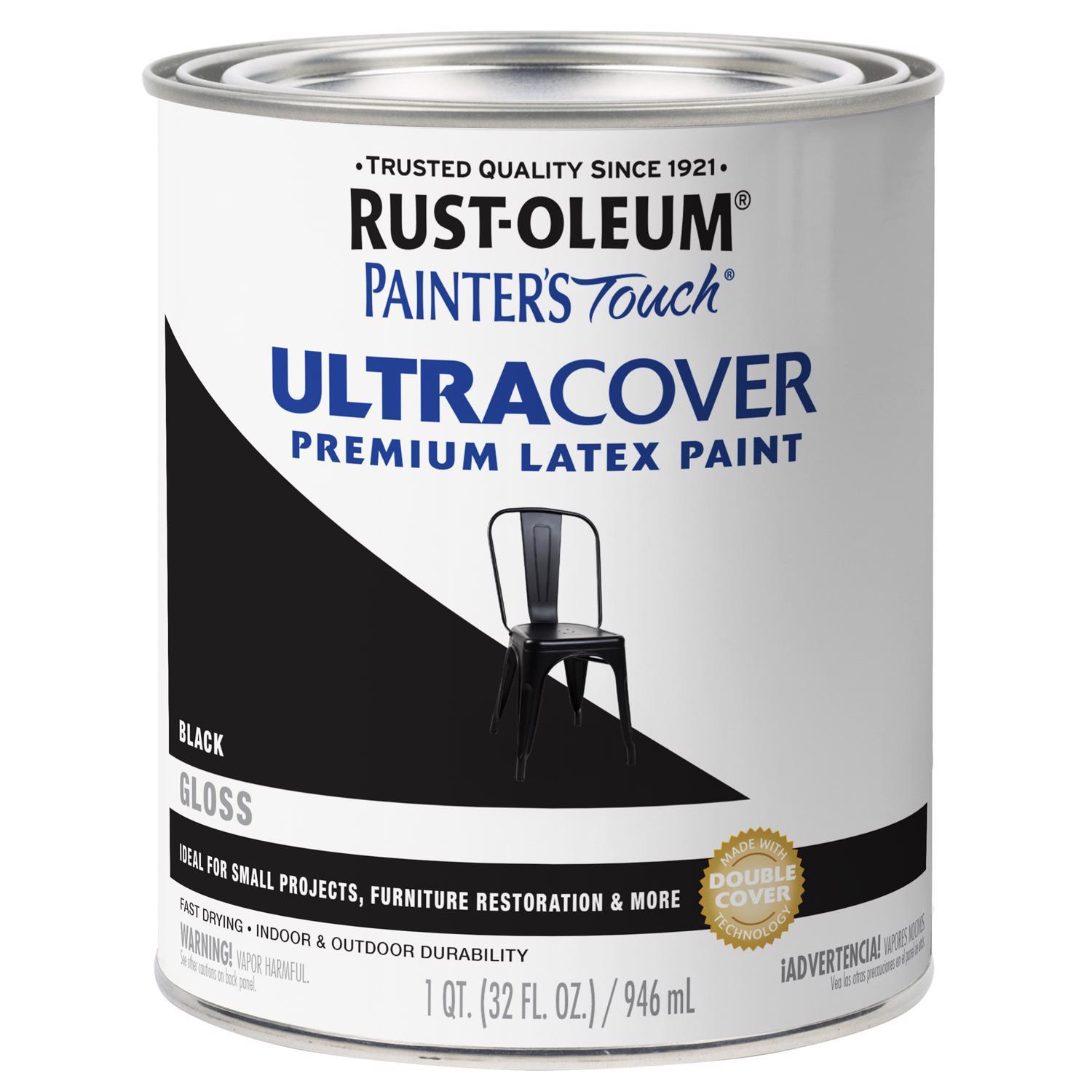Rust-Oleum Painters Touch Ultra Cover Gloss Black Water-Based Paint Exterior and Interior 1 qt