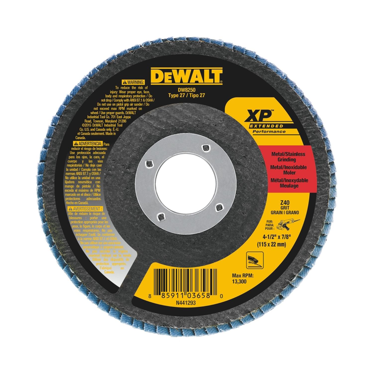 Dewalt XP 4-1/2 in. D X 7/8 in. Zirconia Flap Disc 40 Grit 1 pc