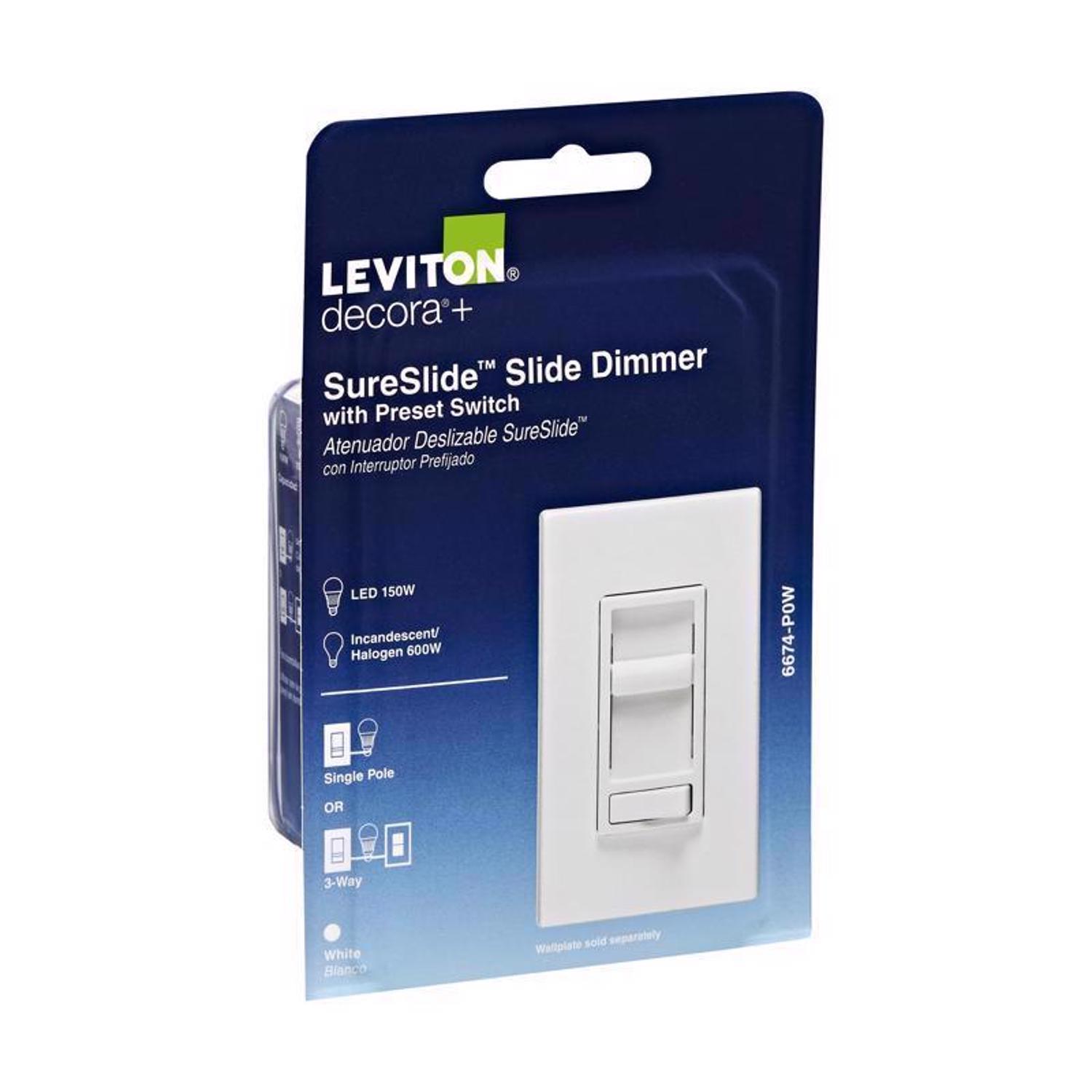 Leviton Decora SureSlide White 600 W Preset Slide Dimmer Switch 1 pk