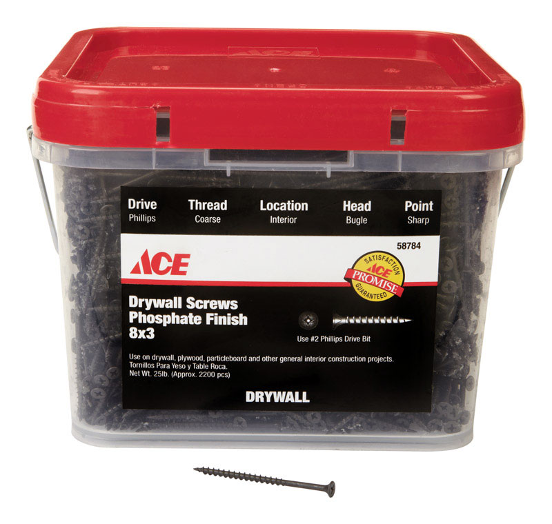 Ace No. 8 x 3in. L Phillips Drywall Screws Bugle Head Black Phosphate Coarse Thread 25 LB