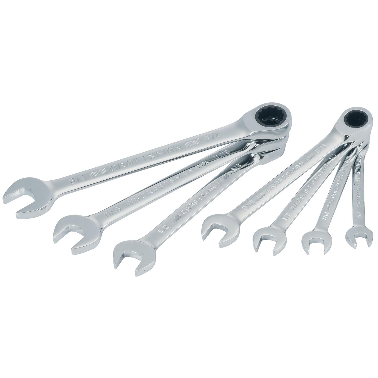 Craftsman 12 Point SAE Ratcheting Combination Wrench Set 7 pc