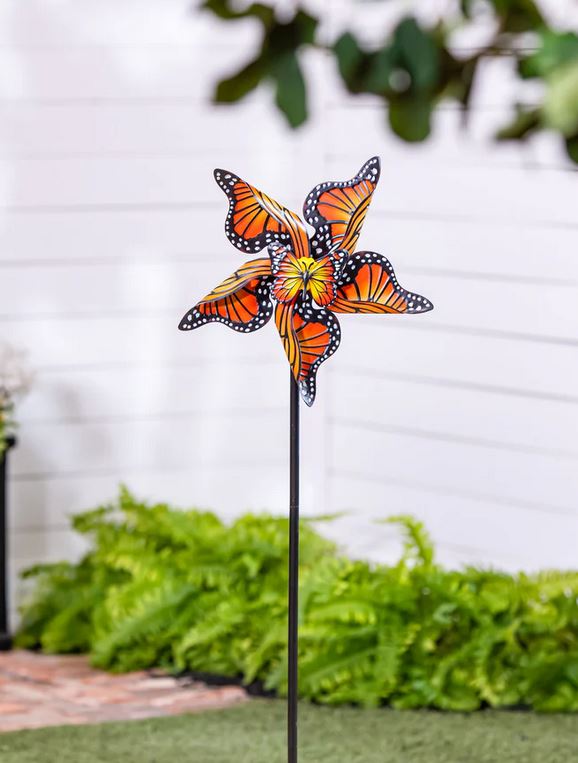 Evergreen Monarch Butterfly Metal Wind Spinner 48 H in.