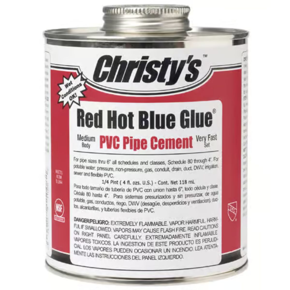 Christy's Red Hot Blue Glue Blue Cement For PVC 4 oz.