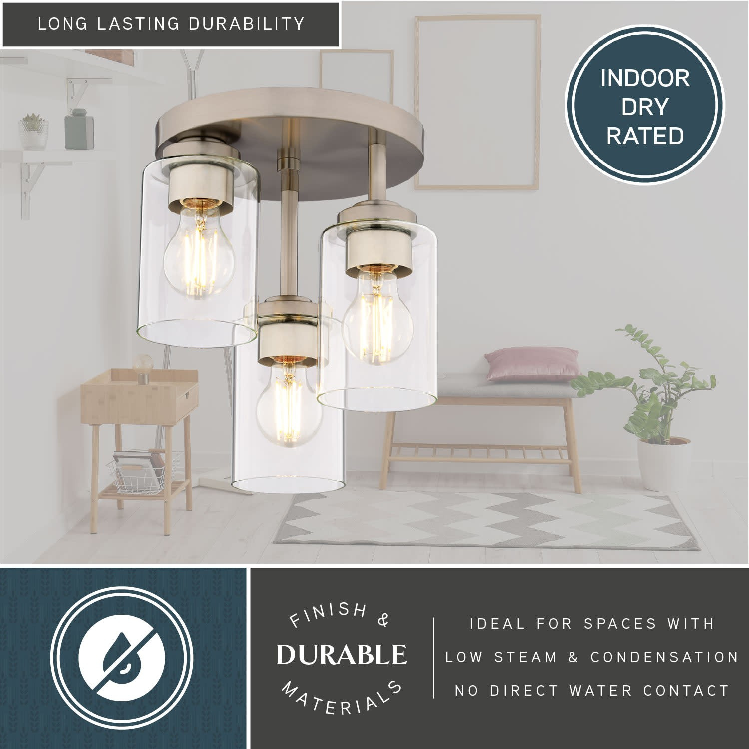 Vaxcel Lighting C0327 Park Ridge 3 Light 11 in.W Semi-Flush Ceiling - Nickel