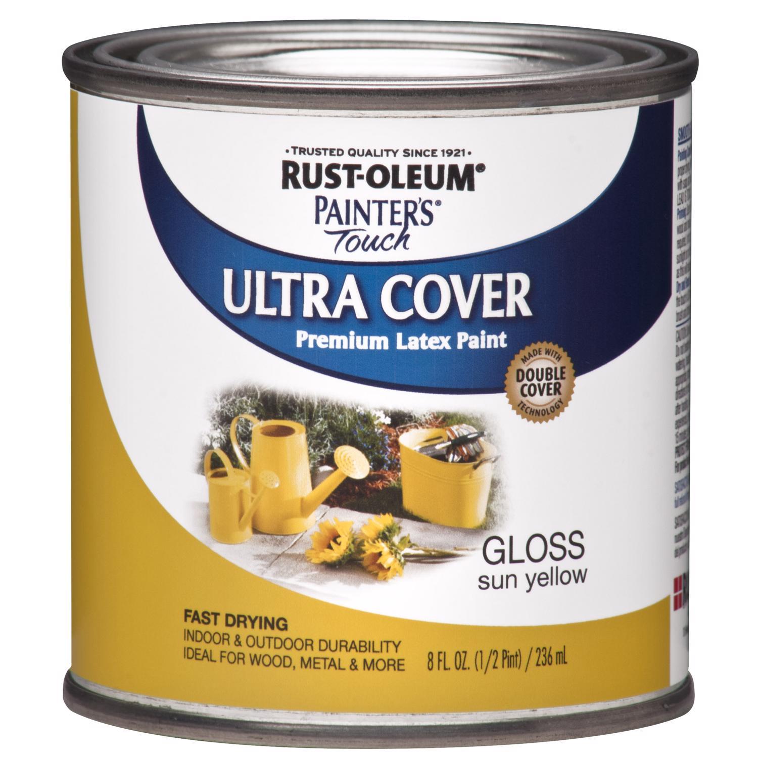 Rust-Oleum Painters Touch Ultra Cover Gloss Sun Yellow Water-Based Paint Exterior and Interior 8 oz
