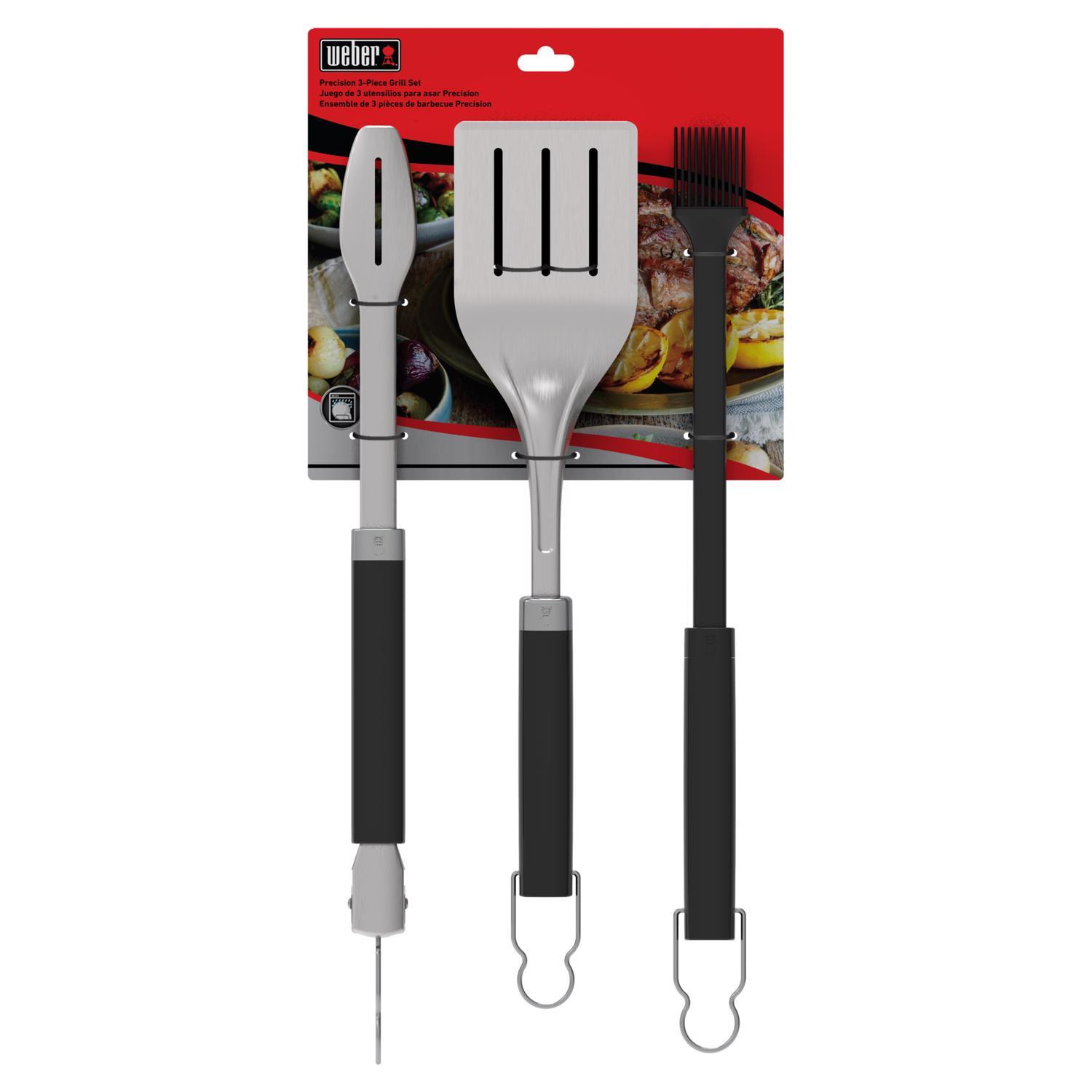 Weber Precision Stainless Steel Black/Silver Grill Tool Set 3 pc