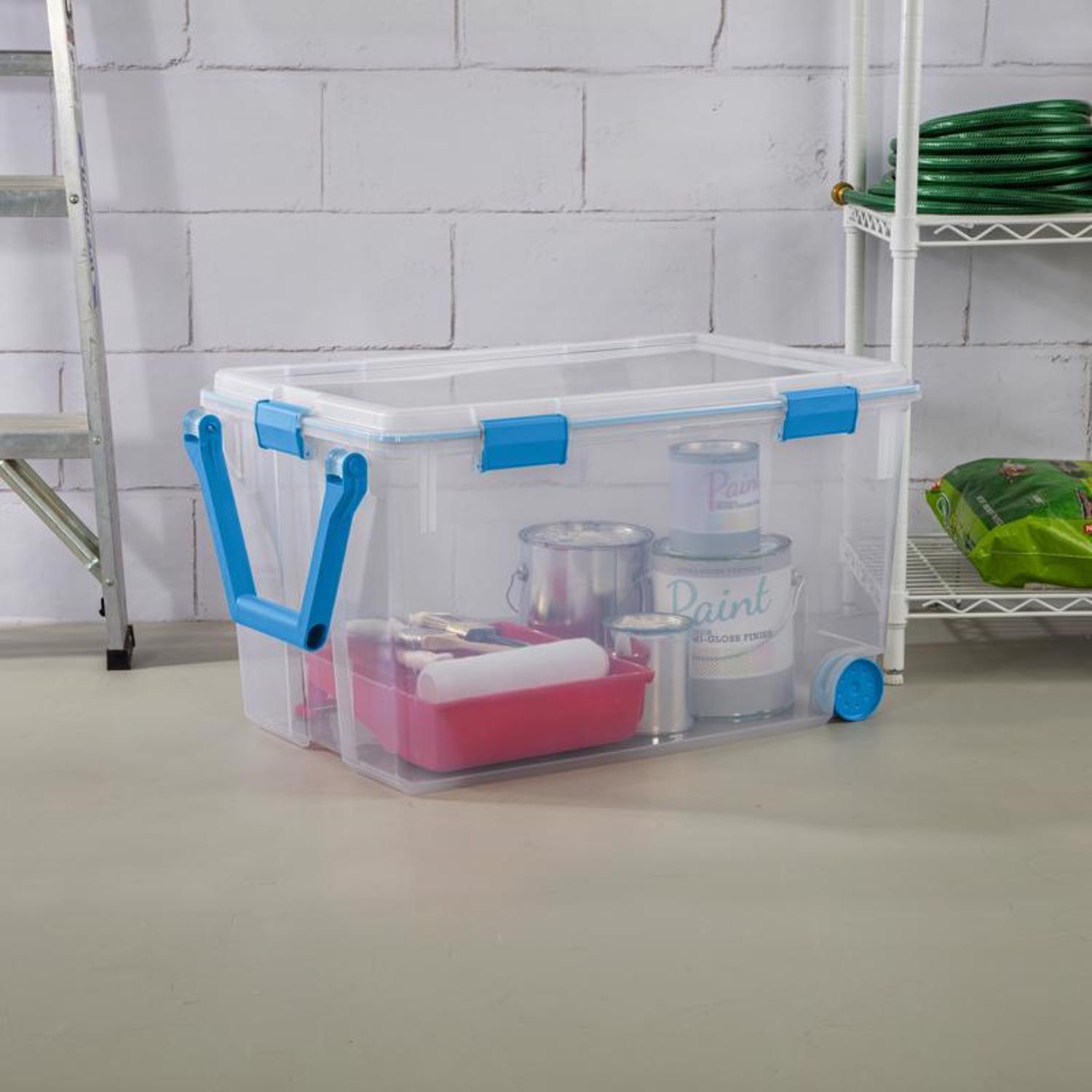 Sterilite 120 qt Blue/Clear Storage Tote w/Wheels 16.75 in. H X 19.625 in. W X 30.25 in. D