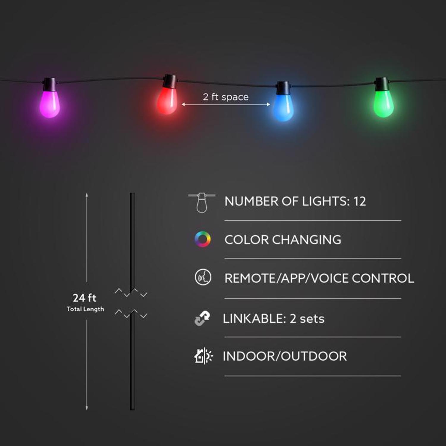 Feit Smart Home LED String Lights Multicolored 24 ft. 12 lights
