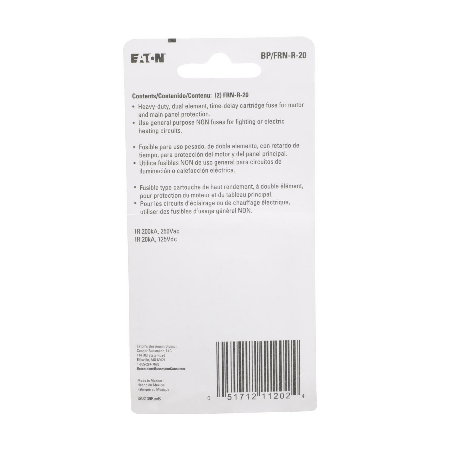 Bussmann 20 amps Dual Element Time Delay Fuse 2 pk