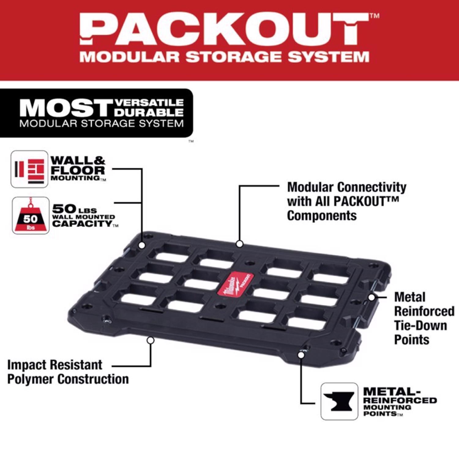 Milwaukee PACKOUT SHOP STORAGE Garage Organizer Mounting Plate Polypropylene Black