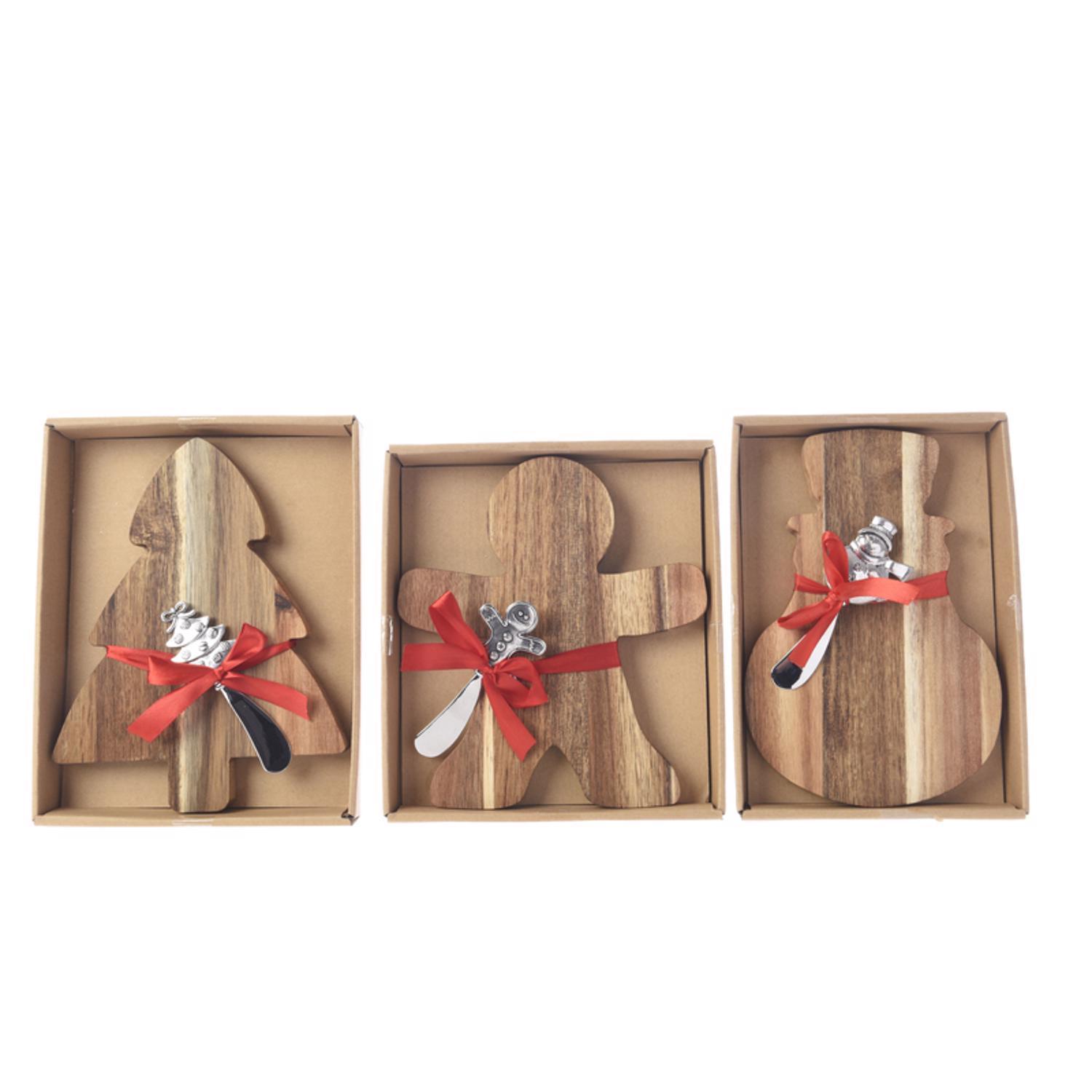 KitchenGoods Red Gingerbread Man/Snowman/Tree Acacia Cheese Boards 8.5 in.