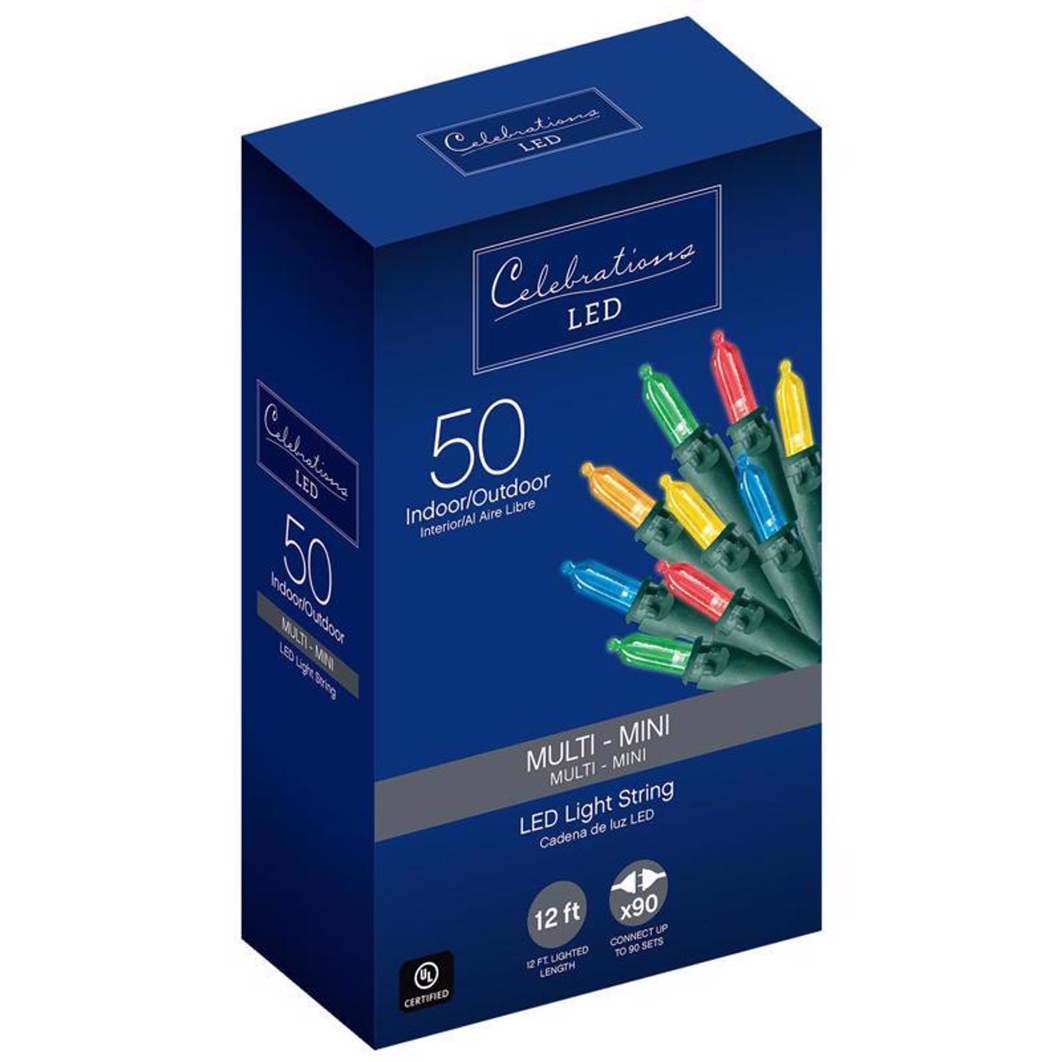 Celebrations Blue LED Mini Multicolored 50 ct String Christmas Lights 12 ft.