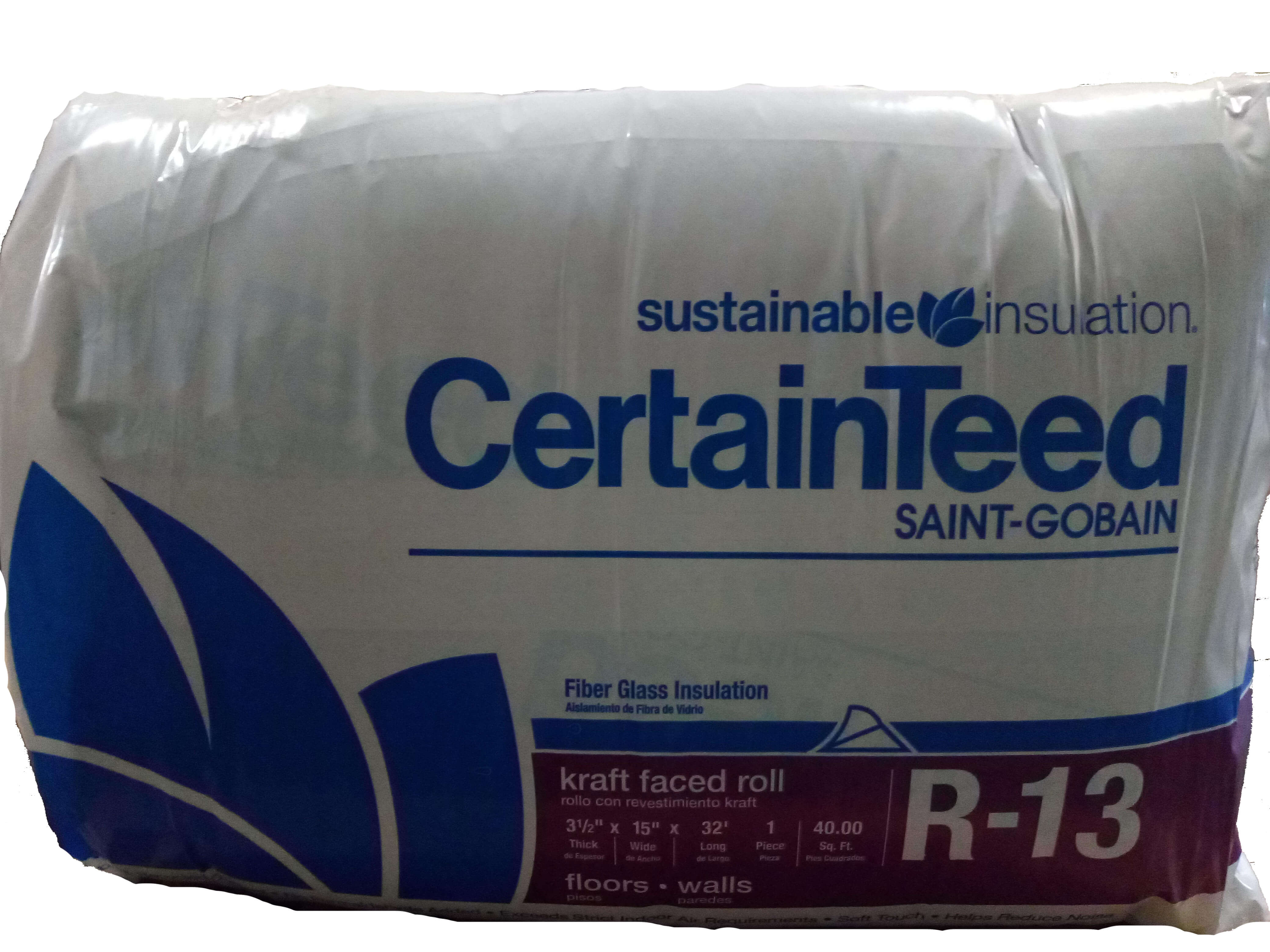 CertainTeed 649764 3-1/2 x 15-Inch X 32-Foot R13 Insulpure Kraft Faced  Fiberglass Insulation Batts, 40-Square Foot at Sutherlands