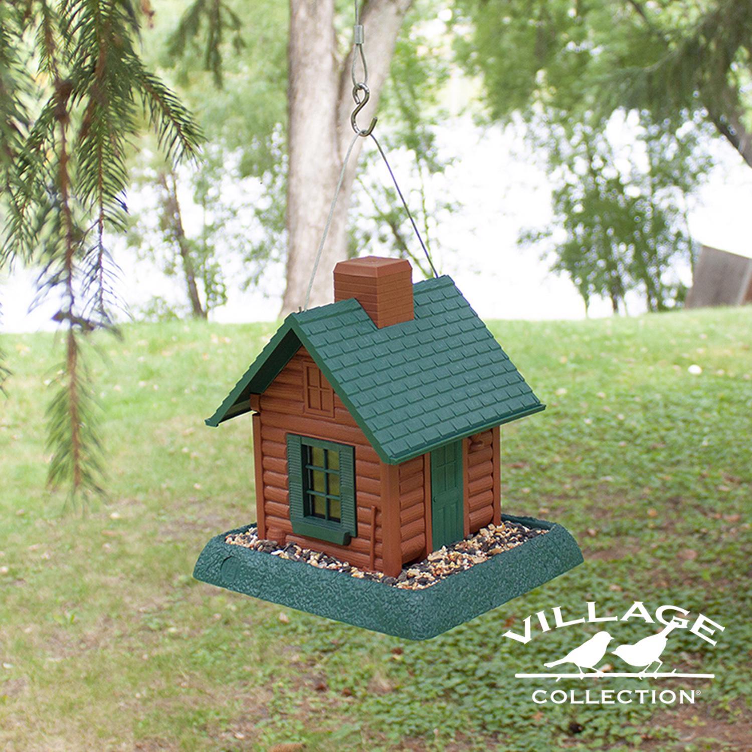 North States Log Cabin Wild Bird 1 lb Plastic Log Cabin Hopper Bird Feeder 4 ports