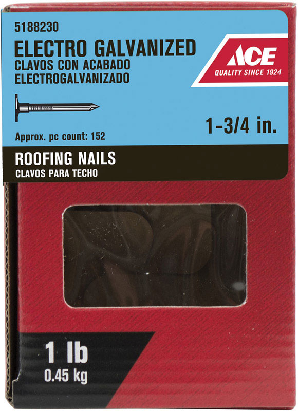 Grip-Rite 1-3/4 in. Roofing Electro-Galvanized Steel Nail Flat Head 1 lb 152 pk