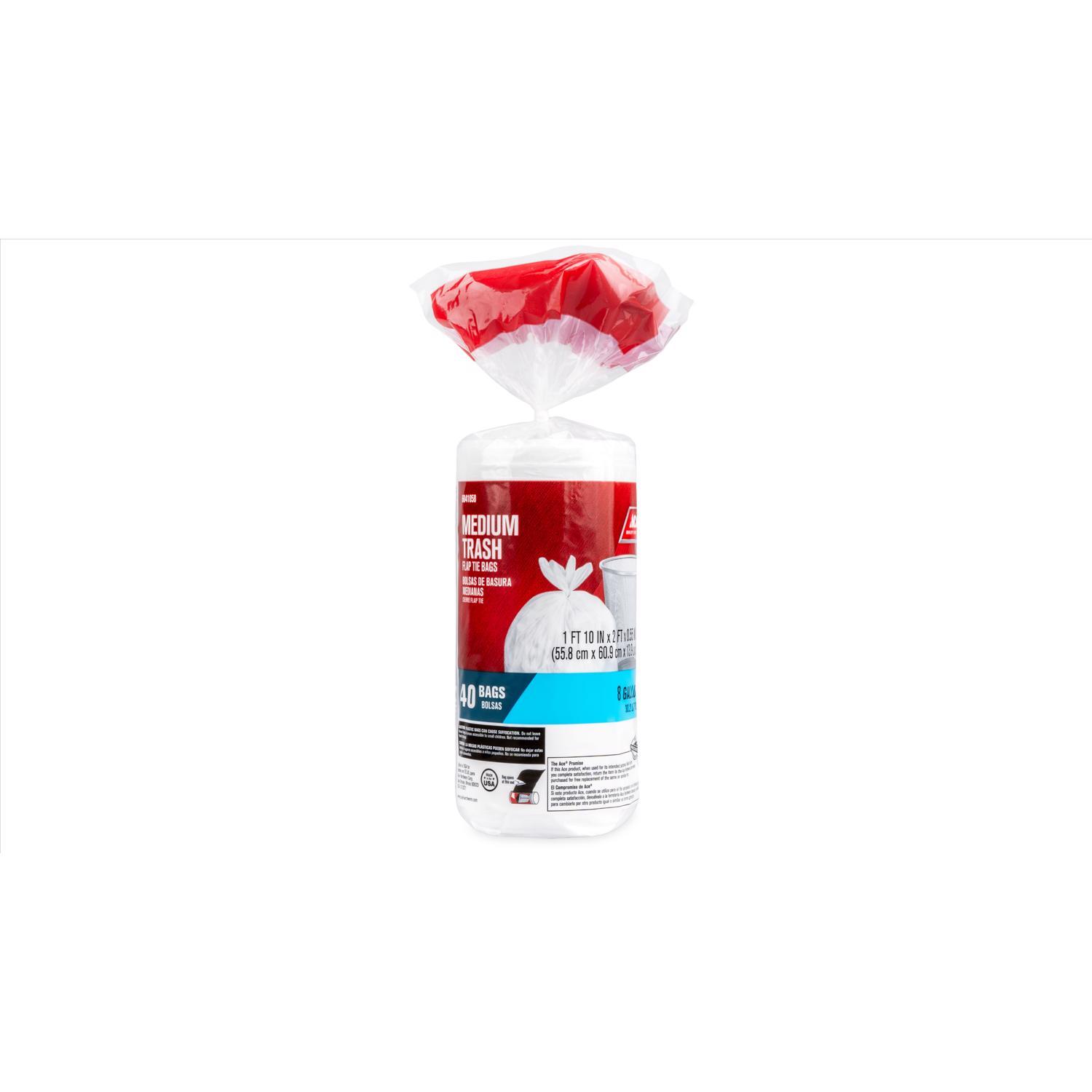 Ace 8 gal No Scent Scent Kitchen Trash Bags Flap Tie 40 pk 0.55 mil