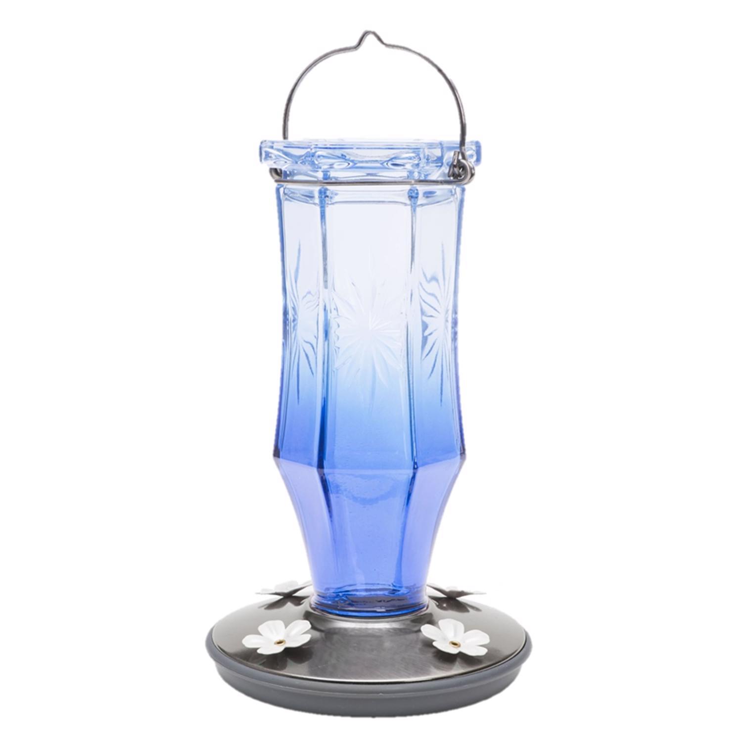 Perky-Pet Hummingbird 16 oz Glass/Metal Sapphire Starburst Vintage Nectar Bird Feeder 4 ports