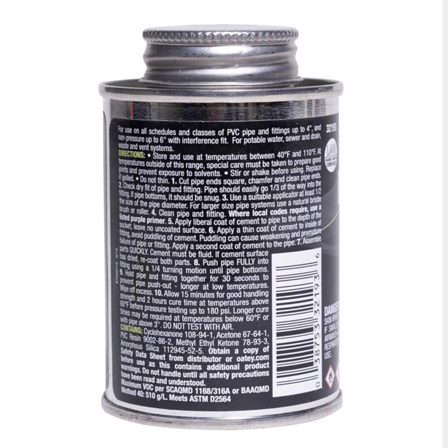 Oatey Fusion Single Step Clear Cement For Medium PVC 4 oz