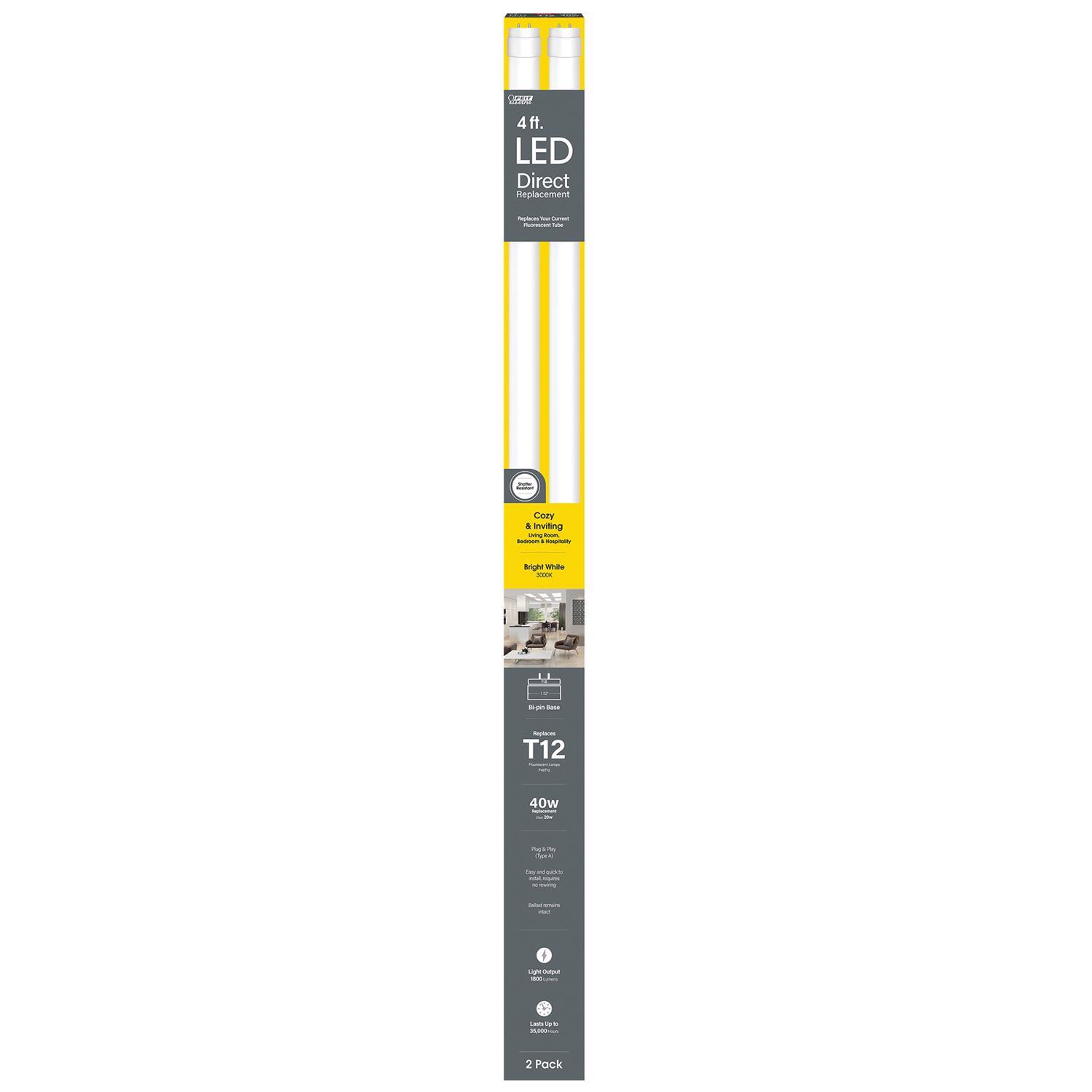Feit Plug & Play T12 Bright White 48 in. G13 Linear LED Bulb 40 Watt Equivalence 2 pk